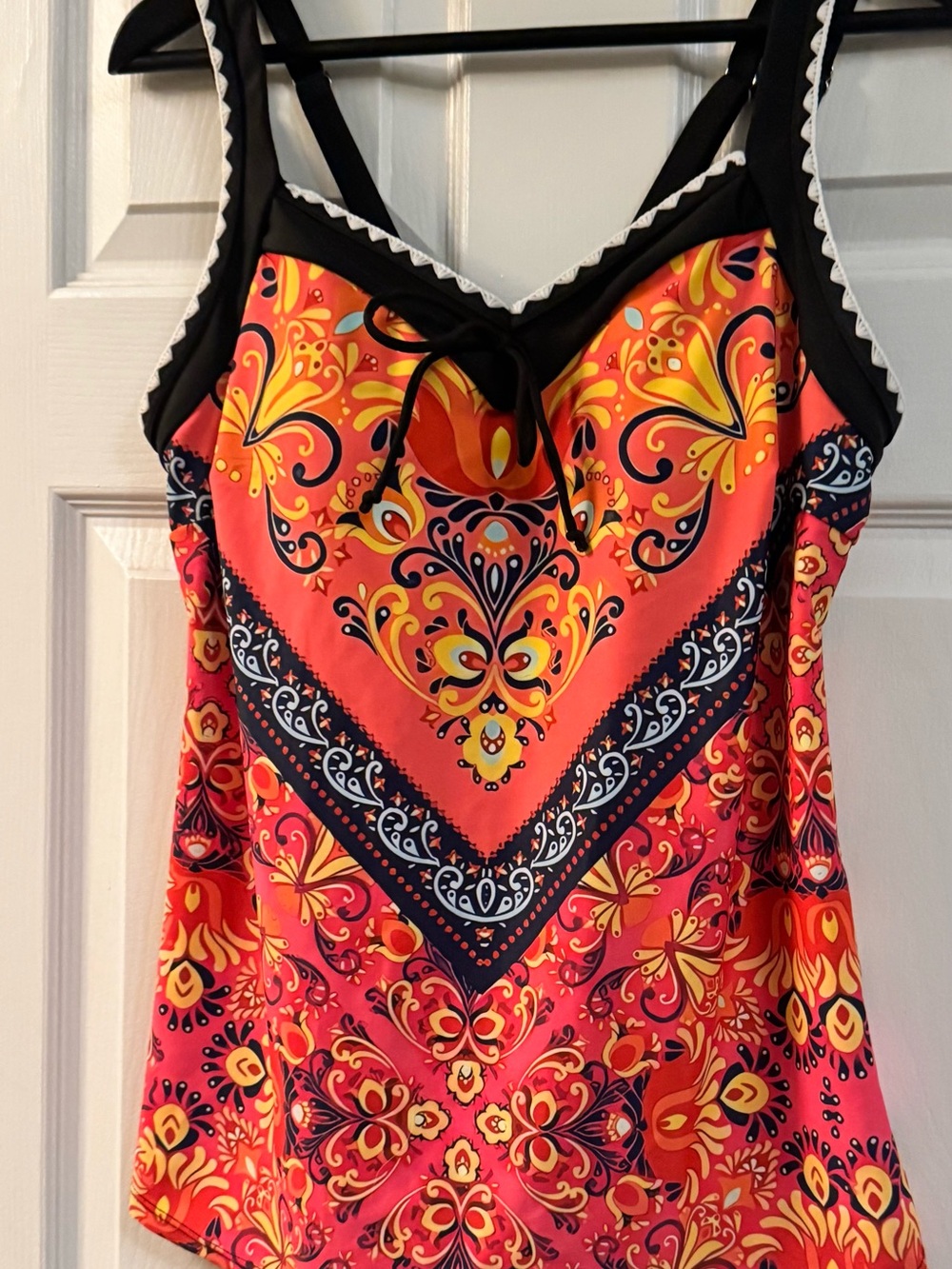 Vibrant Coral & Yellow Printed Women’s Swimsuit Top